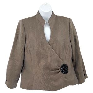 JR Nites by Carol Lin Iridescent Brown Crossover Top 3/4 Length Sleeves Size 14